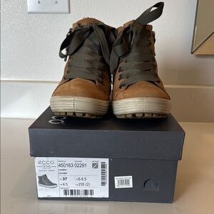 Ecco Brown and Green Sneakers with Rugged Design